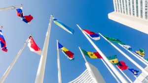 Flags representing different liberal democracies.